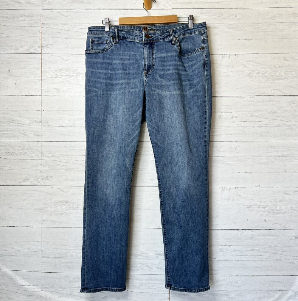 Kut from the Kloth Jeans Womens Size 16 Medium Wash Straight Leg Whiskering
